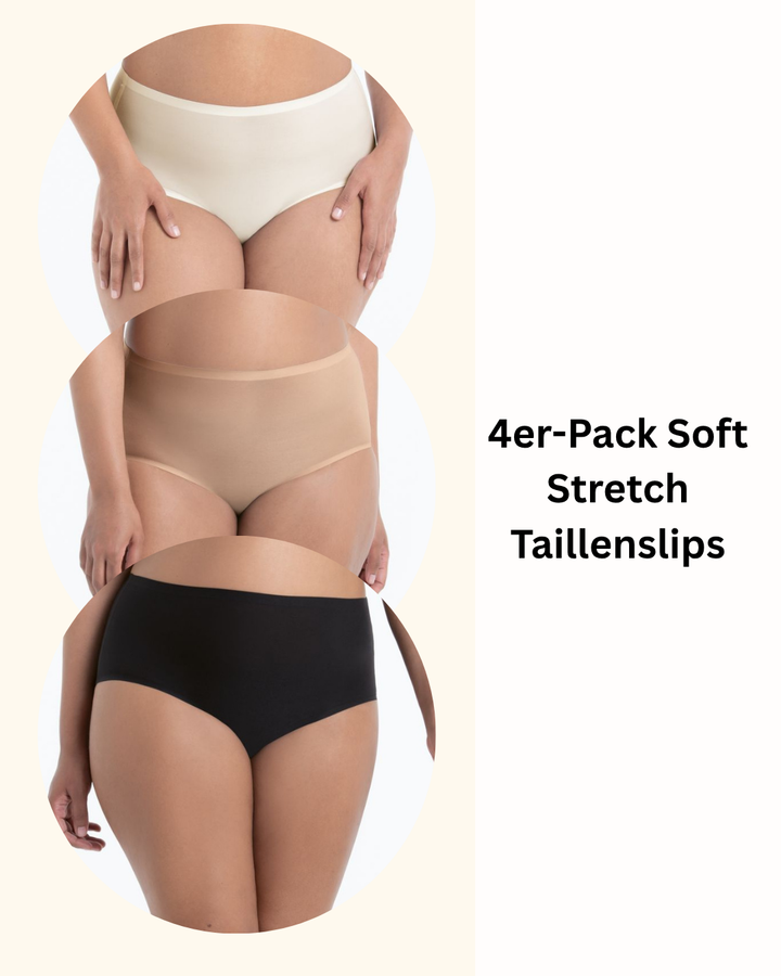 4er-Pack Soft Stretch Taillenslip Schwarz, Haut & Champagne 36-52
