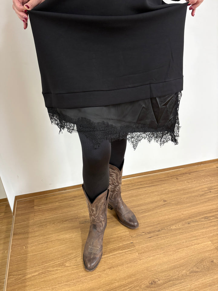 Kapuzen Kleid mit Spitze Schwarz - Vera Meyer