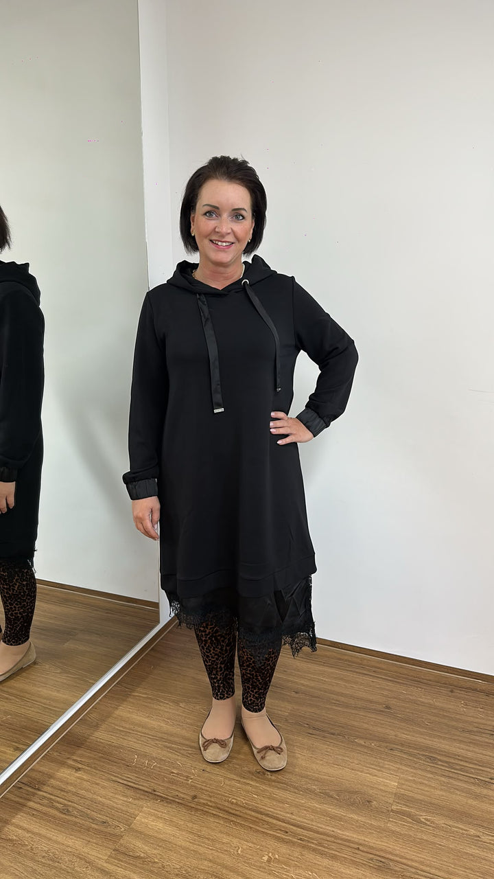 Kapuzen Kleid mit Spitze Schwarz - Vera Meyer
